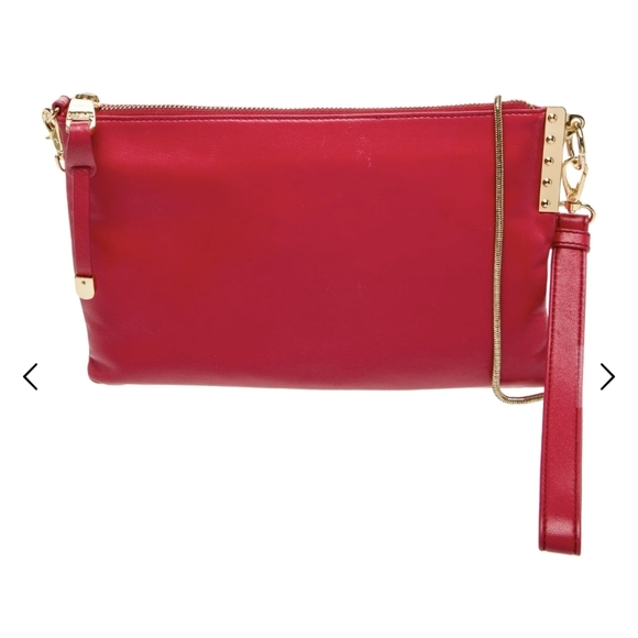 Badgley Mischka Vibrant Red Clutch with Gold Accents